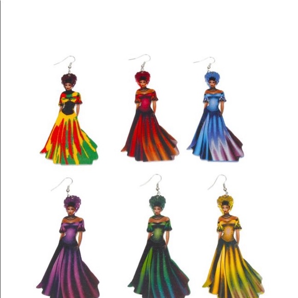 African American Black Woman Wooden Earrings - Picture 2 of 2